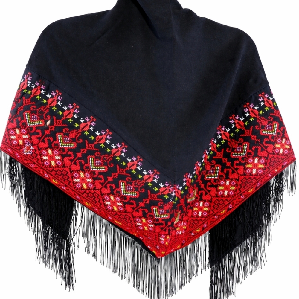 Palestinian Elegance Embroidered Boutique Etsy Shawl Wrap Scarf Fringe One Size
